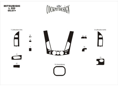 Dashboard Trim Kit (13 Pieces) for Mitsubishi L200 2006-2015 - image 4
