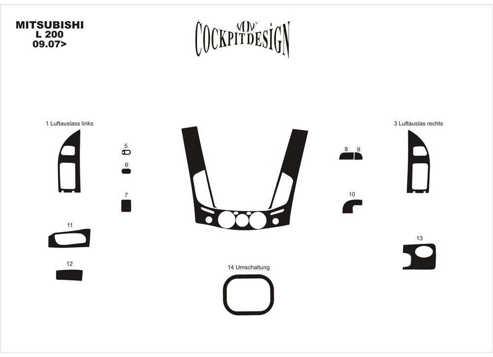 Overlays on the panel (13 parts) for Mitsubishi L200 2006-2015 - image 4