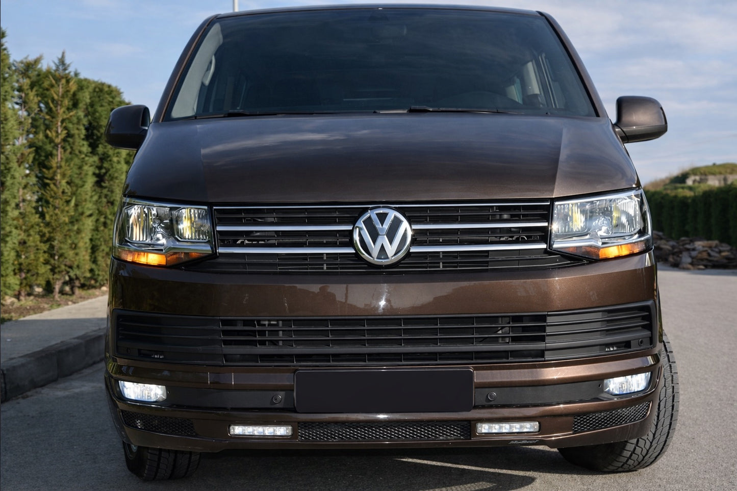 Front Bumper Lip Sport 2-LED 2015-2018 (primed for painting) for Volkswagen T6 2015-2024 - image 2