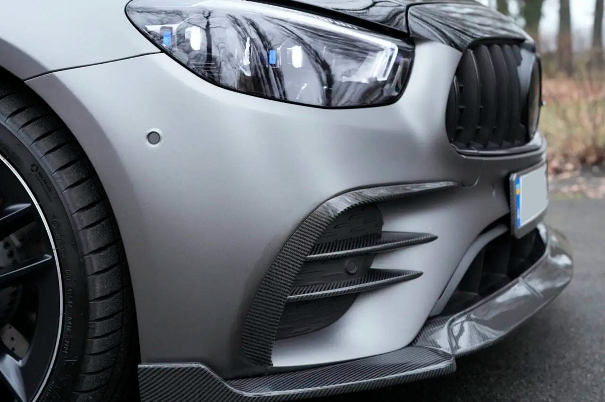 Front bumper extensions (for AMG-Line 2020+, Dry Carbon) for Mercedes E-сlass W213 2016-2023 - image 1