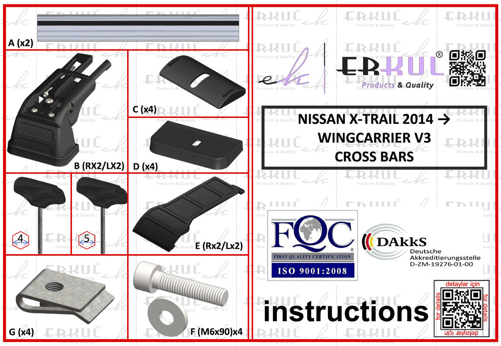 Roof rack for fixed points lockable Wingbar V3 (2 pcs) for Nissan X-trail T32/Rogue 2014-2021 - image 5