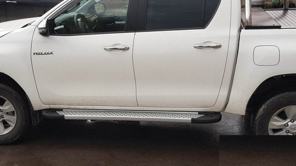 Side sills Allmond Grey (2 pieces, aluminum) for Toyota Hilux 2015↗ - Reelken Auto