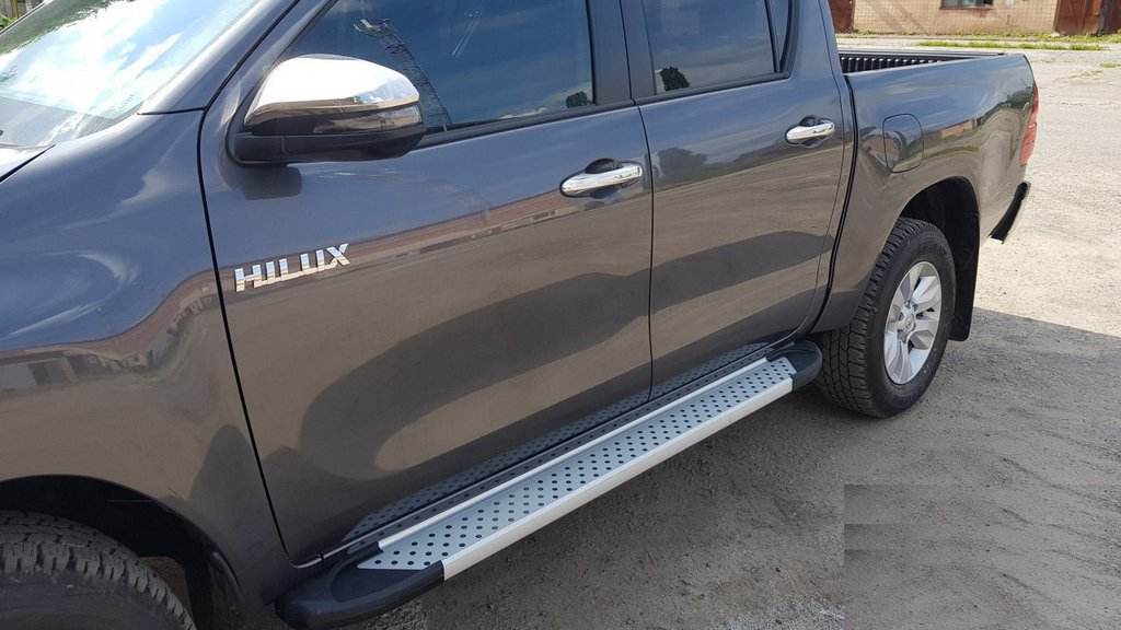 Side sills Allmond Grey (2 pieces, aluminum) for Toyota Hilux 2015↗ - Reelken Auto