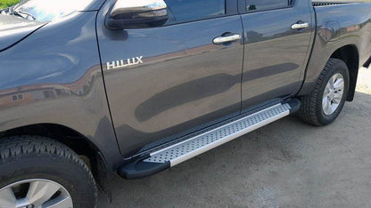 Side sills Allmond Grey (2 pieces, aluminum) for Toyota Hilux 2015↗ - Reelken Auto
