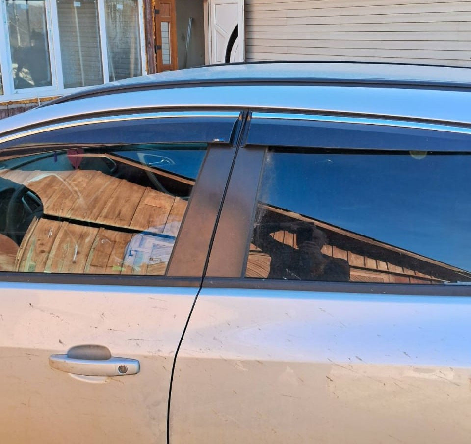 Chrome Window Deflectors with Strip HB/SD (4 pcs, Sunplex Chrome) for Opel Astra J 2009-2015 - image 1