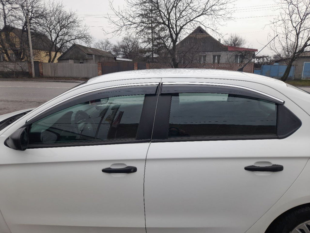 Window Deflectors with Chrome Trim (4 pcs, Sunplex Chrome) for Peugeot 301 2012- - image 1