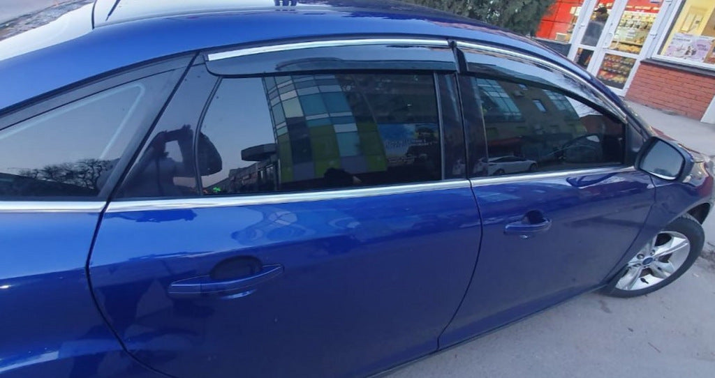 Window Deflectors with Chrome Trim HB/Sedan (4 pcs, Sunplex Chrome) for Ford Focus III 2011-2017 - image 2