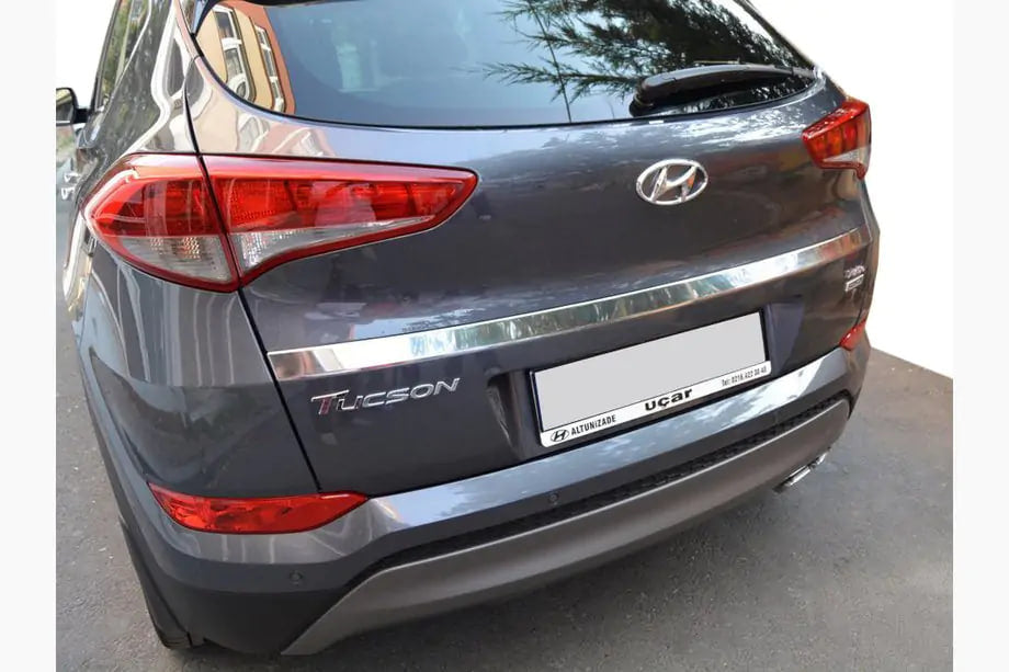 Clearance Trunk Lid Trim above License Plate (2015–2018, upper, wide, stainless steel) for Hyundai Tucson TL 2016-2021 - image 1