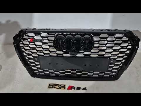 Front Grille RS-Style with Quattro Emblem (2016-2019, black) for Audi A4 B9 2015-2024 - video 1