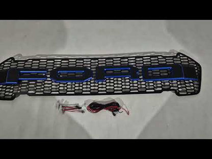 Front Grille (2015-2018, Blue, LED) for Ford Ranger 2011-2022 - video 1
