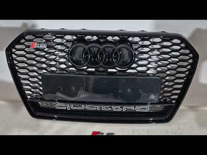 Front black RS-style grille with Quattro badge (2014-2017) for Audi A6 C7 2011-2017 - video 1