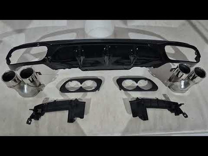 Rear diffuser with exhaust tips E53-Design (for AMG/AMG-Line) for Mercedes E-сlass W213 2016-2023 - video 1