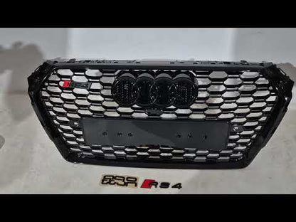 Front Grille RS-Style with Quattro Emblem (2016-2019, black) for Audi A4 B9 2015-2024 - video 1