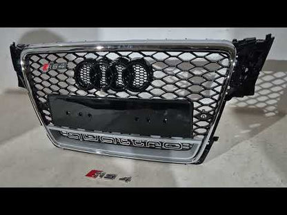 Front grille with Quattro lettering RS-style (2007-2011, black) for Audi A4 B8 2007-2015 - video 1