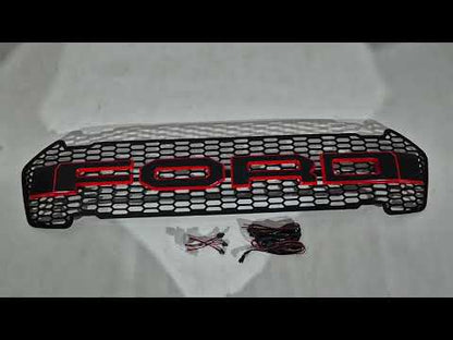 Front Grille (2015-2018, Red, LED) for Ford Ranger 2011-2022 - video 1