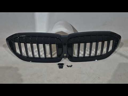Kidney Grilles 1 Bar (2018-2022, Gloss Black) for BMW 3 Series G20/G21 2018- - video 1
