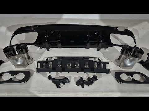 Rear diffuser with exhaust tips (Design C43) for Mercedes C-сlass W205 2014-2021 - video 1