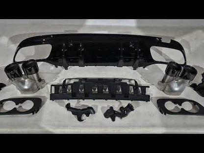 Rear diffuser with exhaust tips (Design C43) for Mercedes C-сlass W205 2014-2021 - video 1