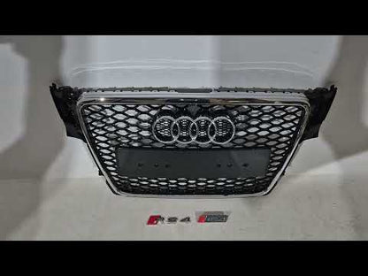 Front Grille RS-Style V-2 (2007-2011, black with chrome) for Audi A4 B8 2007-2015 - video 1