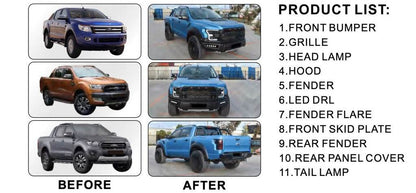 Body kit (F150 Raptor 2015-2020 design) for Ford Ranger 2011-2022 - Reelken Auto
