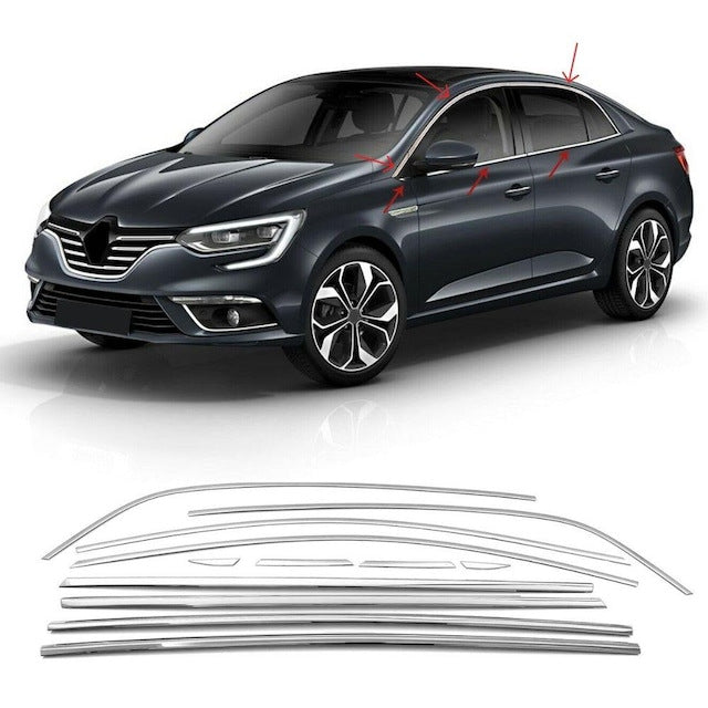 Full Window Trim (Sedan, 12 pcs, Stainless Steel) for Renault Megane IV 2016-2025 - image 1