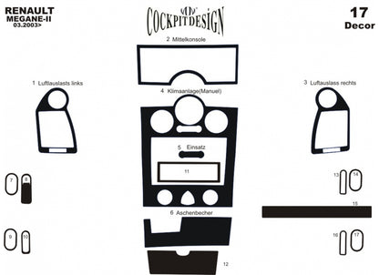 Dashboard Trim Kit 17 pcs (Meric, Turkey) for Renault Megane II 2004-2009 - image 6