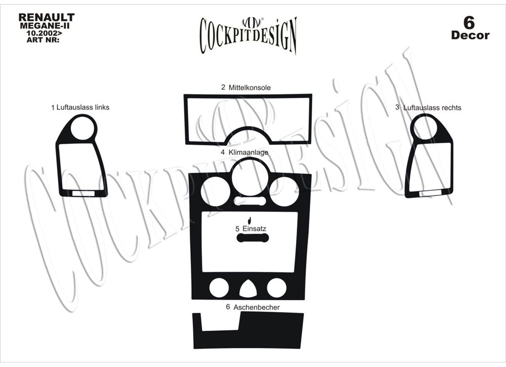 Dashboard Trim Covers 6 pcs (Meric, Turkey) for Renault Megane II 2004-2009 - image 3