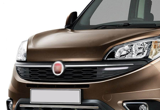 Covers on the radiator grill (2015↗, 2 pcs., stainless steel) for Fiat Doblo II 2010-2022 - Reelken Auto