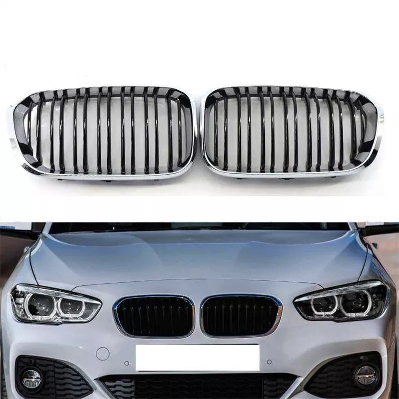 Kidney Grilles M-Look (2015-2019, Gloss Black with Chrome Trim) for BMW 1 Series F20/F21 2011-2019 - image 2