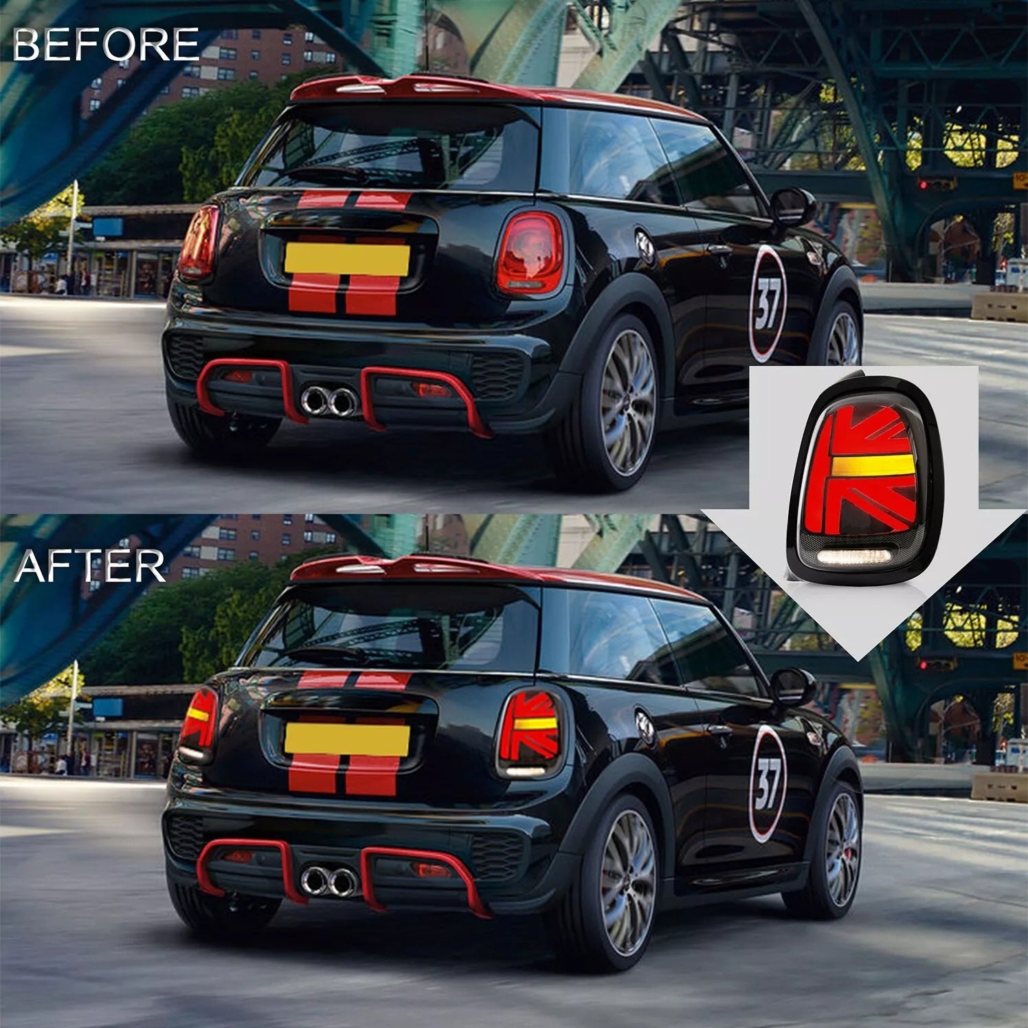 Rear LED Tail Lights Union Jack Red Style (2 pcs) for Mini Cooper F55/56/57 2014-2023 - image 1