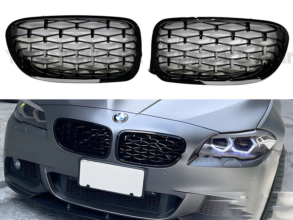 Diamond Black Kidney Grilles (Gloss Black) for BMW 5 Series F10/F11 2010–2016 - image 5