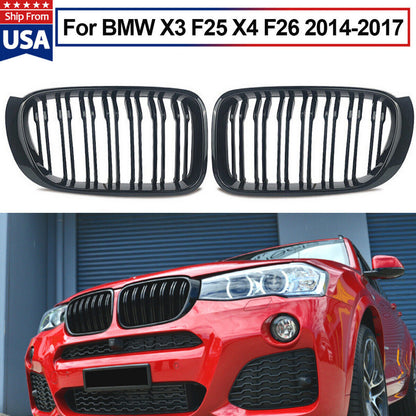 Kidney Grilles M-Look (2014-2018, Gloss Black) for BMW X3 F-25 2011-2018 - image 3