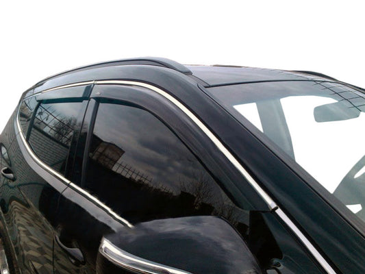 Window deflectors with chrome trim (4 pcs, HIC) for Hyundai Santa Fe 3 2012-2018 - image 1