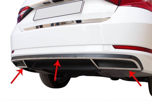 Covers on the end of the Carmos bumper (3 pcs., stainless steel) for Skoda Superb 2015-2024 - Reelken Auto
