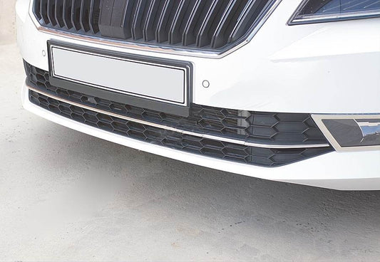 Lining on the front bumper OmsaLine (3 pieces, stainless.) for Skoda Superb 2015-2024 - Reelken Auto