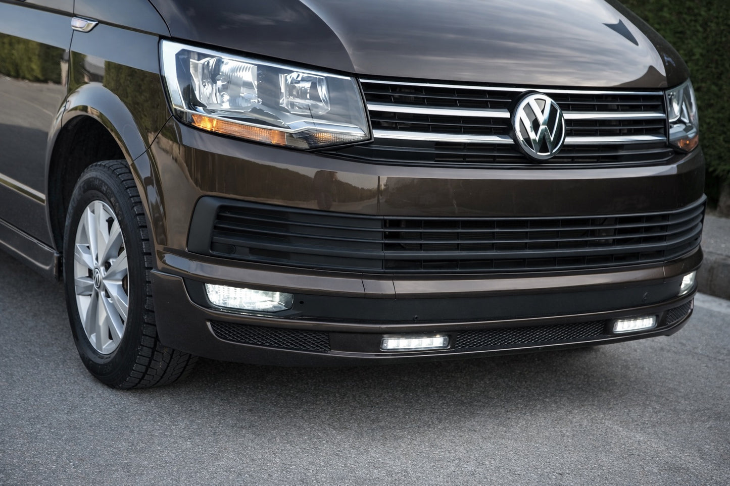 Front Bumper Lip Sport 2-LED 2015-2018 (primed for painting) for Volkswagen T6 2015-2024 - image 1