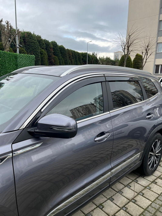 Window Deflectors with Chrome Trim (4 pcs, Sunplex Steinless) for Chery Tiggo 8 2017- - image 1