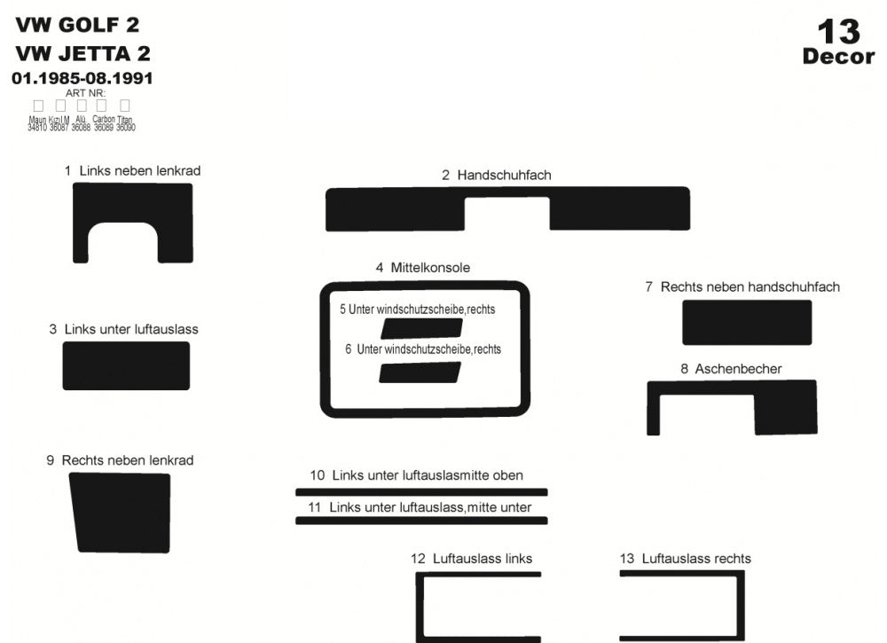 Dashboard Trim Covers for Volkswagen Golf 2 1983-1992 - image 3