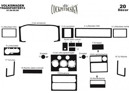 Dashboard Trim Covers (1996-1999) for Volkswagen T4 Caravelle/Multivan 1990-2003 - image 4