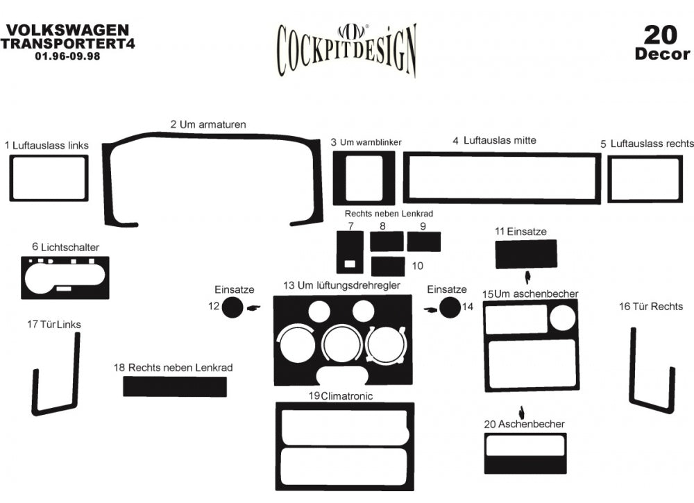 Dashboard Trim Covers (1996-1999) for Volkswagen T4 Caravelle/Multivan 1990-2003 - image 6