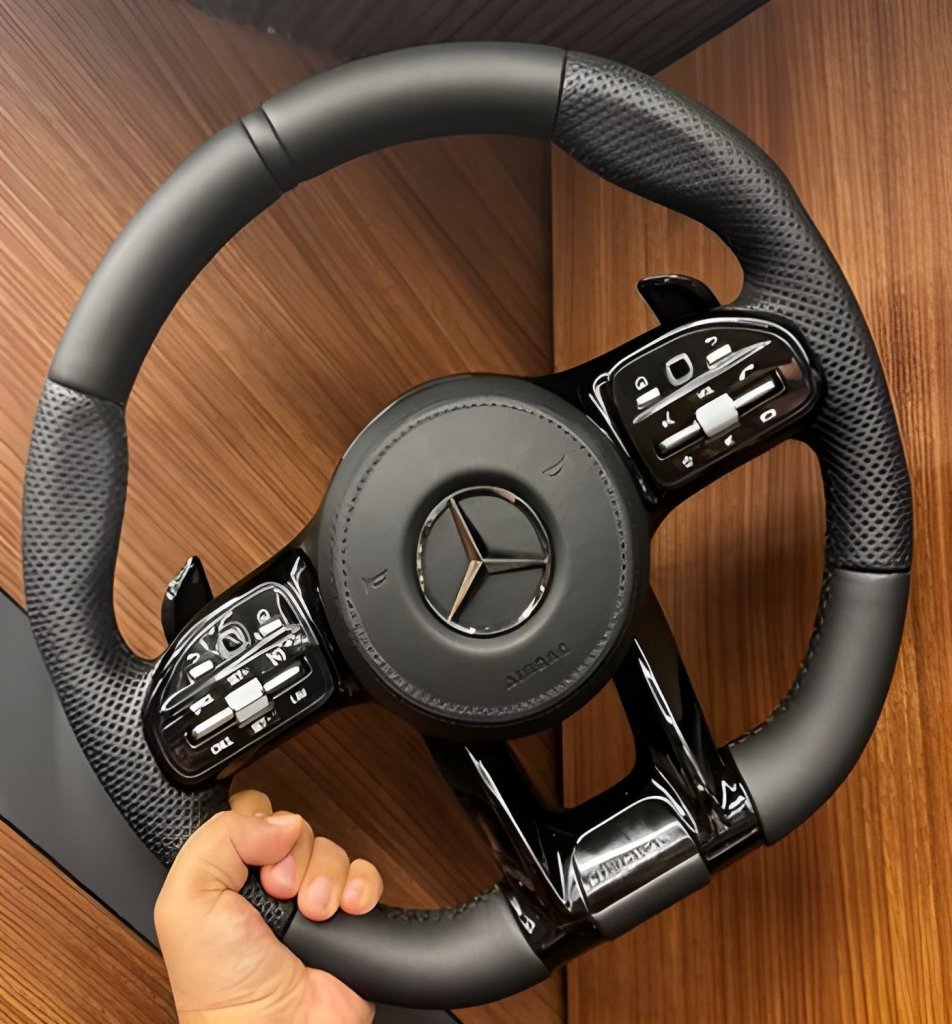 Steering Wheel AMG 2018-Style (black + black buttons, 3pin) for Mercedes C-сlass W205 2014-2021 - image 1