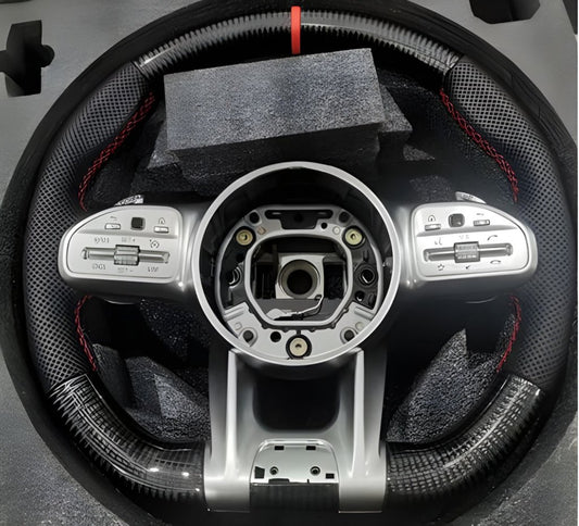 Steering Wheel AMG 2018-Style (Carbon + Red, 3pin) for Mercedes SL R231 2012-2020 - image 1
