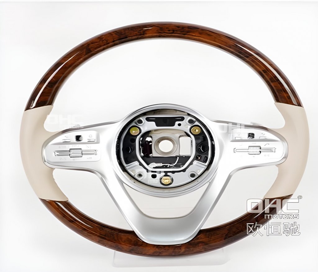 Steering Wheel Maybach-Style (Wood + Beige, 3pin) for Mercedes GLC coupe C253 2016-2023 - image 1