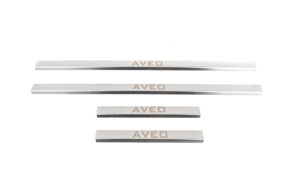 Pads for door sills Carmos (4 pieces, stainless.) for Chevrolet Aveo T250 2005-2011 - Reelken Auto
