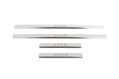 Pads for door sills Carmos (4 pieces, stainless.) for Chevrolet Aveo T250 2005-2011 - Reelken Auto