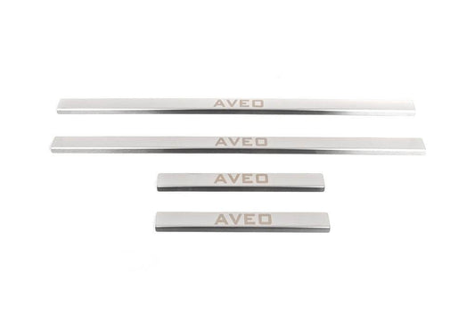 Pads for door sills Carmos (4 pieces, stainless.) for Chevrolet Aveo T250 2005-2011 - Reelken Auto