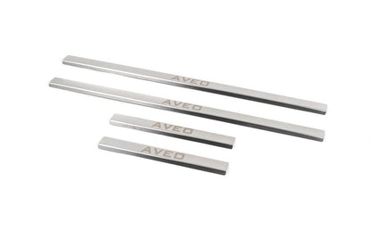 Pads for door sills Carmos (4 pieces, stainless.) for Chevrolet Aveo T250 2005-2011 - Reelken Auto