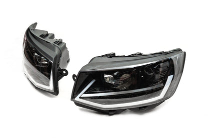 Front headlights with LED daytime running lights 2015-2019 (Black, 2 pcs) for Volkswagen T6 2015-2024 - image 4