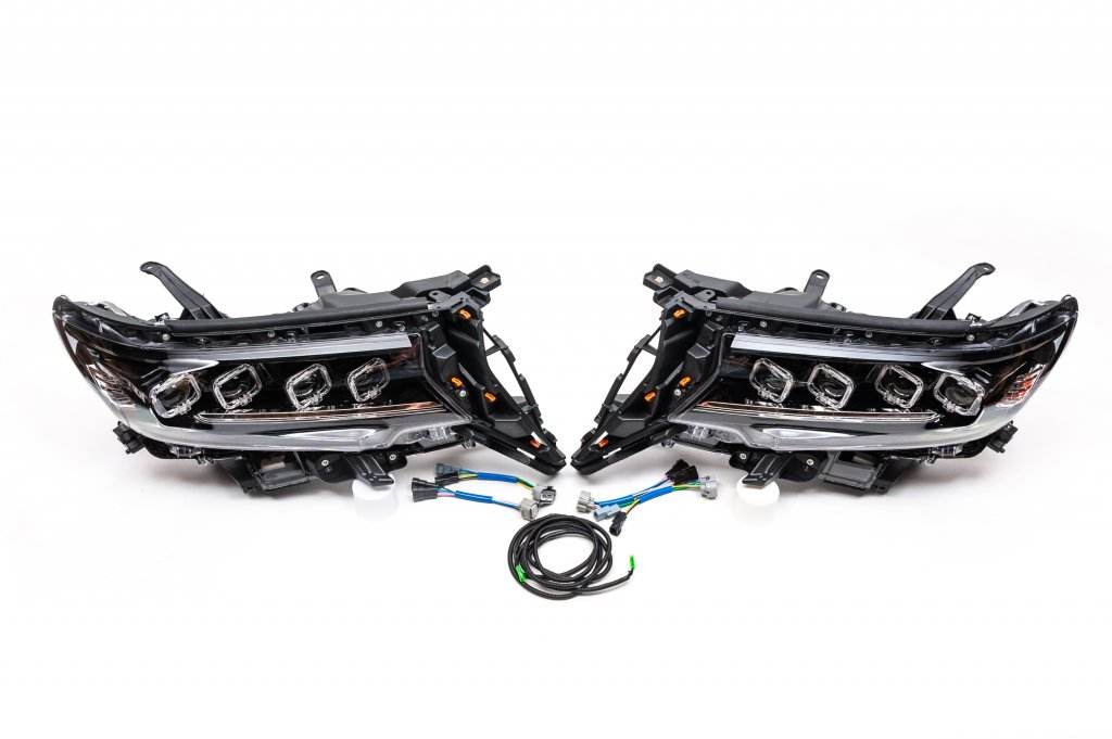 Lexus-design 4-LED V1 front optics (2017+, 2 pcs) for Toyota Land Cruiser Prado 150 - Reelken Auto