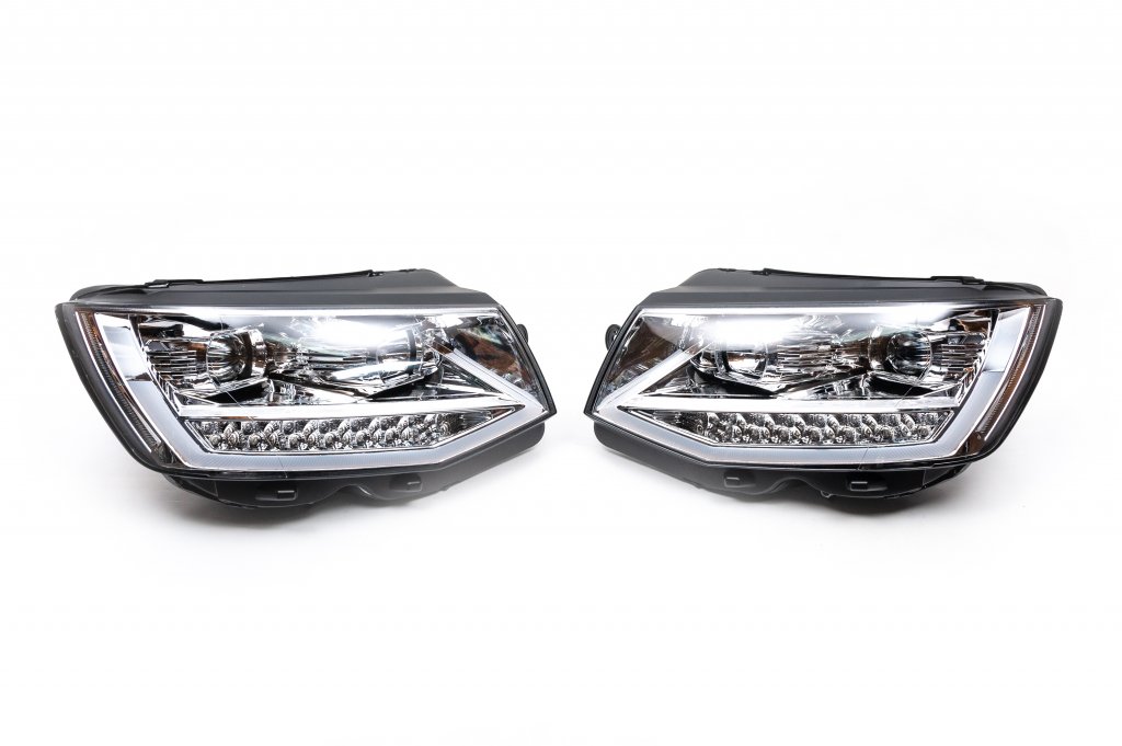 Front headlights with LED daytime running lights 2015-2019 (Silver, 2 pcs) for Volkswagen T6 2015-2024 - image 1